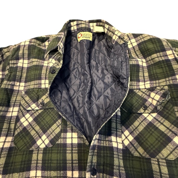 Vintage Sports Afield Quilted Flannel Shirt Jacket Green Plaid Men’s L - Picture 3 of 6
